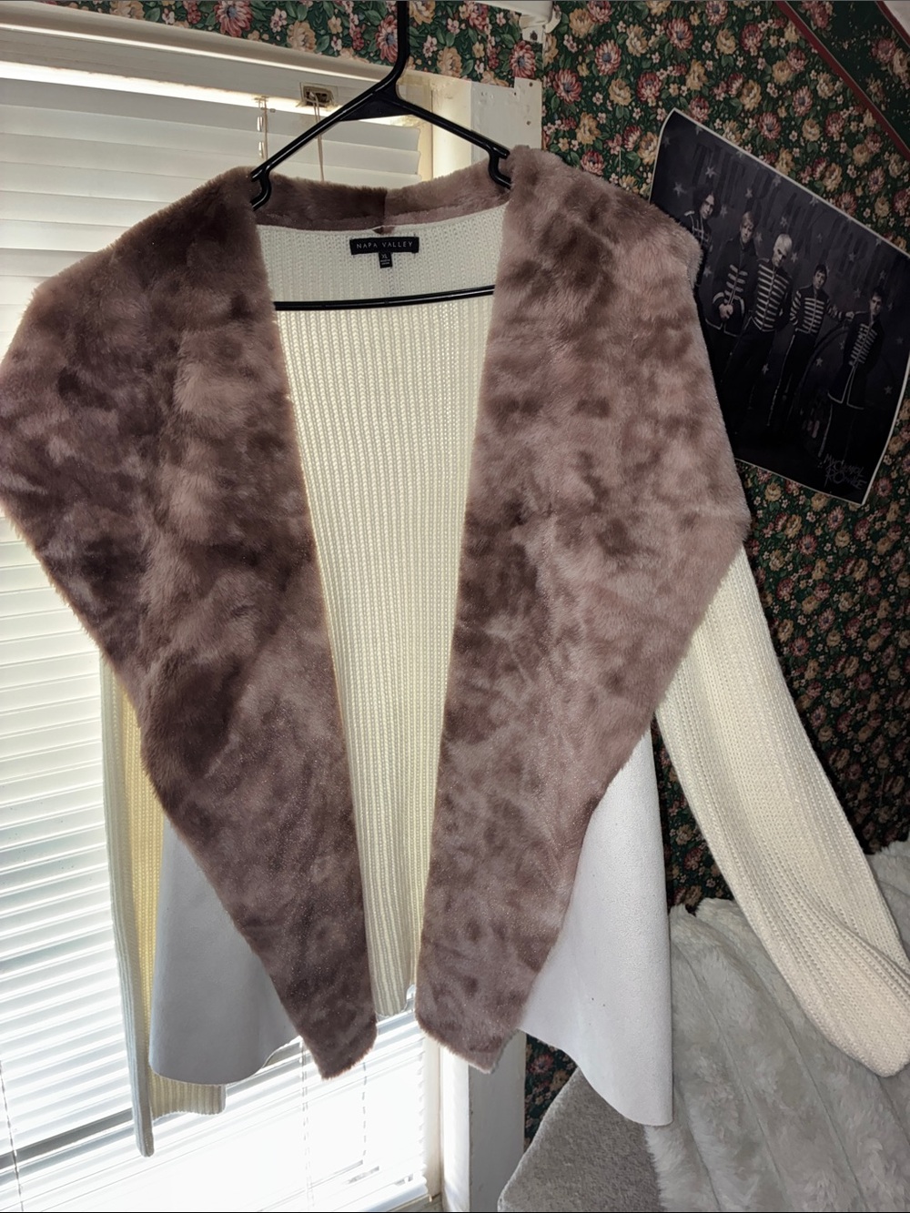 Napa Valley Cream Sweater with Taupe Faux Fur Shawl